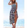CUPSHE Women’s Maxi Dress Ditsy Floral Smocked Summer Sundress Sleeveless Ruffled Spaghetti Straps Long Beach Formal Dress(Navy Pattern)
