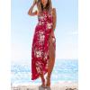 CUPSHE Women’s Maxi Dress Ditsy Floral Smocked Summer Sundress Sleeveless Ruffled Spaghetti Straps Long Beach Formal Dress(Red Floral)