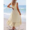 CUPSHE Women’s Maxi Dress V Neck Sleeveless Lace Tassel Smocked Waist Cover Up Beach Formal Long Dress(Beige)