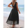 CUPSHE Women’s Maxi Dress V Neck Sleeveless Lace Tassel Smocked Waist Cover Up Beach Formal Long Dress(Black)