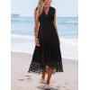 CUPSHE Women’s Maxi Dress V Neck Sleeveless Lace Tassel Smocked Waist Cover Up Beach Formal Long Dress(Black)