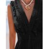 CUPSHE Women’s Maxi Dress V Neck Sleeveless Lace Tassel Smocked Waist Cover Up Beach Formal Long Dress(Black)
