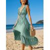 CUPSHE Women’s Maxi Dress V Neck Sleeveless Lace Tassel Smocked Waist Cover Up Beach Formal Long Dress(Mint Green)