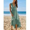CUPSHE Women’s Maxi Dress V Neck Sleeveless Lace Tassel Smocked Waist Cover Up Beach Formal Long Dress(Mint Green)