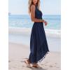 CUPSHE Women’s Maxi Dress V Neck Sleeveless Lace Tassel Smocked Waist Cover Up Beach Formal Long Dress(Navy Blue)
