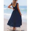 CUPSHE Women’s Maxi Dress V Neck Sleeveless Lace Tassel Smocked Waist Cover Up Beach Formal Long Dress(Navy Blue)