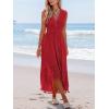 CUPSHE Women’s Maxi Dress V Neck Sleeveless Lace Tassel Smocked Waist Cover Up Beach Formal Long Dress(Red)