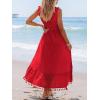 CUPSHE Women’s Maxi Dress V Neck Sleeveless Lace Tassel Smocked Waist Cover Up Beach Formal Long Dress(Red)