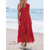 CUPSHE Women’s Maxi Dress V Neck Sleeveless Lace Tassel Smocked Waist Cover Up Beach Formal Long Dress(Red)