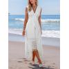 CUPSHE Women’s Maxi Dress V Neck Sleeveless Lace Tassel Smocked Waist Cover Up Beach Formal Long Dress(White)