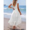 CUPSHE Women’s Maxi Dress V Neck Sleeveless Lace Tassel Smocked Waist Cover Up Beach Formal Long Dress(White)