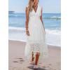 CUPSHE Women’s Maxi Dress V Neck Sleeveless Lace Tassel Smocked Waist Cover Up Beach Formal Long Dress(White)