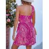 CUPSHE Women’s One Shoulder Leaf Print Self-tie Short Dress Sleeveless Tiered Hem Formal Dress Casual Mini Dress(Fuchsia Paisley)