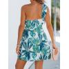 CUPSHE Women’s One Shoulder Leaf Print Self-tie Short Dress Sleeveless Tiered Hem Formal Dress Casual Mini Dress(Green)