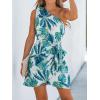 CUPSHE Women’s One Shoulder Leaf Print Self-tie Short Dress Sleeveless Tiered Hem Formal Dress Casual Mini Dress(Green)