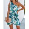 CUPSHE Women’s One Shoulder Leaf Print Self-tie Short Dress Sleeveless Tiered Hem Formal Dress Casual Mini Dress(Green)