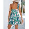 CUPSHE Women’s One Shoulder Leaf Print Self-tie Short Dress Sleeveless Tiered Hem Formal Dress Casual Mini Dress(Green Leaf)