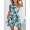 CUPSHE Women’s One Shoulder Leaf Print Self-tie Short Dress Sleeveless Tiered Hem Formal Dress Casual Mini Dress(Green Leaf)