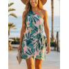 CUPSHE Women’s One Shoulder Leaf Print Self-tie Short Dress Sleeveless Tiered Hem Formal Dress Casual Mini Dress(Green Leaf)