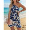 CUPSHE Women’s One Shoulder Leaf Print Self-tie Short Dress Sleeveless Tiered Hem Formal Dress Casual Mini Dress(Navy Floral)