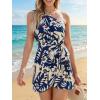 CUPSHE Women’s One Shoulder Leaf Print Self-tie Short Dress Sleeveless Tiered Hem Formal Dress Casual Mini Dress(Navy Floral)