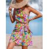 CUPSHE Women’s One Shoulder Leaf Print Self-tie Short Dress Sleeveless Tiered Hem Formal Dress Casual Mini Dress(Yellow Tropical)
