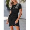CUPSHE Women’s Ruched T-Shirt Dress Summer Bodycon Mini Dress Short Sleeve Wrap Crewneck Fitted Tee Dress(Black)