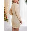 CUPSHE Women’s Sequin Cocktail Dress Sparkly Winter Holiday Party Long Sleeve V Neck Bodycon Mini Dresses(Beige)