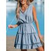 CUPSHE Women’s Split V Neck Ruffled Sleeveless Denim Skirt Summer Mini Dress(Light Blue)