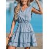 CUPSHE Women’s Split V Neck Ruffled Sleeveless Denim Skirt Summer Mini Dress(Light Blue)