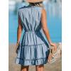 CUPSHE Women’s Split V Neck Ruffled Sleeveless Denim Skirt Summer Mini Dress(Light Blue)