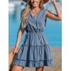 CUPSHE Women’s Split V Neck Ruffled Sleeveless Denim Skirt Summer Mini Dress(Midnight Blue)
