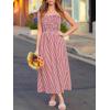 CUPSHE Women’s Striped Smocked Maxi Dress Spaghetti Strap Flowy Sundress Beach Vacation Summer Long Dresses(Red White)