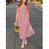 CUPSHE Women’s Striped Smocked Maxi Dress Spaghetti Strap Flowy Sundress Beach Vacation Summer Long Dresses(Red White)