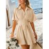 CUPSHE Women’s Summer Button Up Shirt Dress Short Sleeve Collared Smocked Dresses Office Pleated A Line Mini Dress(Beige)