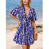 CUPSHE Women’s Summer Dresses Abstract Plunging V Neck Short Sleeve Elastic Waist Mini Dress(Blue)