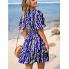 CUPSHE Women’s Summer Dresses Abstract Plunging V Neck Short Sleeve Elastic Waist Mini Dress(Blue)