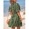 CUPSHE Women’s Summer Dresses Abstract Plunging V Neck Short Sleeve Elastic Waist Mini Dress(Green)