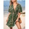 CUPSHE Women’s Summer Dresses Abstract Plunging V Neck Short Sleeve Elastic Waist Mini Dress(Green)
