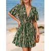 CUPSHE Women’s Summer Dresses Abstract Plunging V Neck Short Sleeve Elastic Waist Mini Dress(Green)