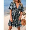 CUPSHE Women’s Summer Dresses Abstract Plunging V Neck Short Sleeve Elastic Waist Mini Dress(Navy Blue)