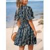 CUPSHE Women’s Summer Dresses Abstract Plunging V Neck Short Sleeve Elastic Waist Mini Dress(Navy Blue)