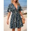 CUPSHE Women’s Summer Dresses Abstract Plunging V Neck Short Sleeve Elastic Waist Mini Dress(Navy Blue)