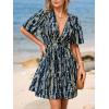 CUPSHE Women’s Summer Dresses Abstract Plunging V Neck Short Sleeve Elastic Waist Mini Dress(Navy Blue)