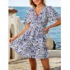 CUPSHE Women’s Summer Dresses Abstract Plunging V Neck Short Sleeve Elastic Waist Mini Dress(Sky Blue)