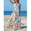 CUPSHE Women’s Summer Dresses Casual Spring V Neck Sleeveless Floral Beach Vacation Long Spaghetti Strap Flowy Maxi Dress(Blue Floral)