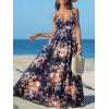 CUPSHE Women’s Summer Dresses Casual Spring V Neck Sleeveless Floral Beach Vacation Long Spaghetti Strap Flowy Maxi Dress(Navy Floral)