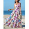 CUPSHE Women’s Summer Dresses Casual Spring V Neck Sleeveless Floral Beach Vacation Long Spaghetti Strap Flowy Maxi Dress(Purple Floral)