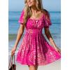 CUPSHE Women’s Summer Dresses Paisley Square Neck Puff Short Sleeve Beach Mini Dress(Pink)
