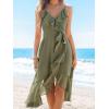 CUPSHE Women’s Summer Dresses Ruffled Sleeveless Spaghetti Straps Beach Midi Chiffon Bridesmaid Wedding Guest Dress(Olive Green)